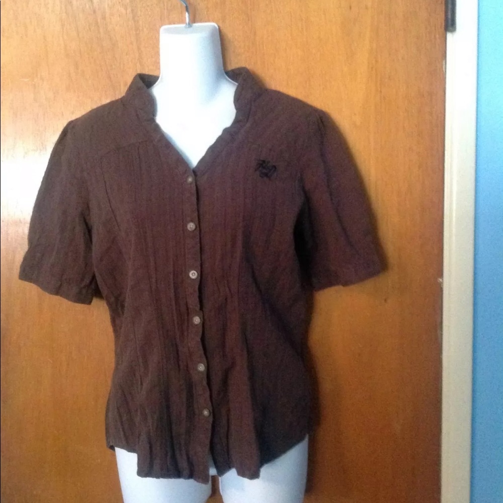 Harley Davidson Brown Lace Up Button Front Top